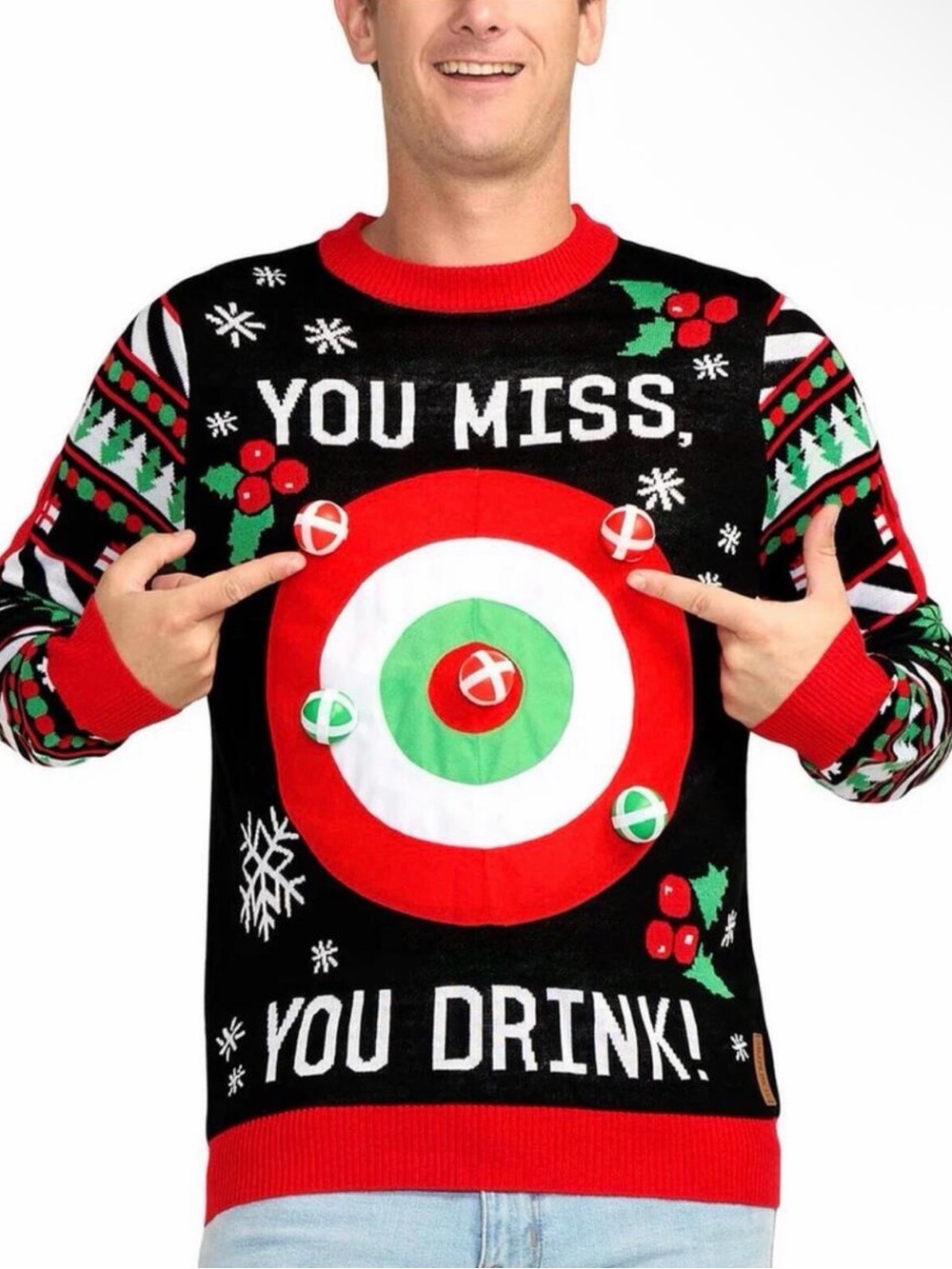 Tipsy Elves Men’s Holiday Target Toss Drinking Sweater, Medium, NWT